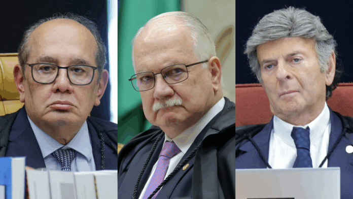 Montagem traz as fotos dos ministros Gilmar Mendes, Edson Fachin e Luiz Fux