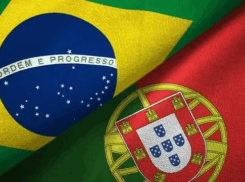 Montagem com as bandeiras de Brasil e Portugal