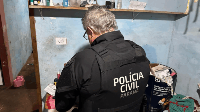 Polícia Civil do Paraná, de costas, checando intens operação contra o crime organizado