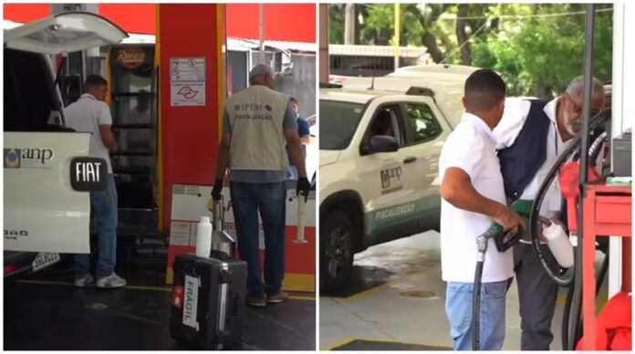 Colagem com duas imagens do posto de gasolina que vende etanol adulterado