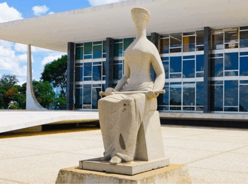 Fachada do Supremo Tribunal Federal, com estátua da justiça à frente