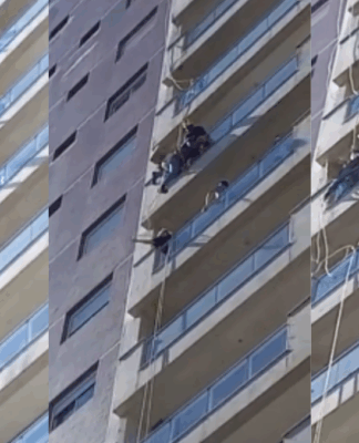 Trabalhador que fazia manutenção na fachada de um edifício desmaia e fica pendurado pela corda