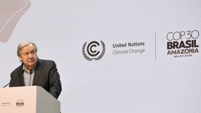 Secretário-geral da ONU, Antonio Guterres concede coletiva na COP30, em Belém