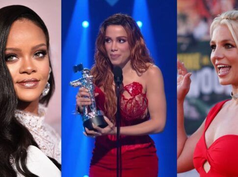 Imagem reúne fotos das cantoras Rihanna, Anitta e Britney Spears