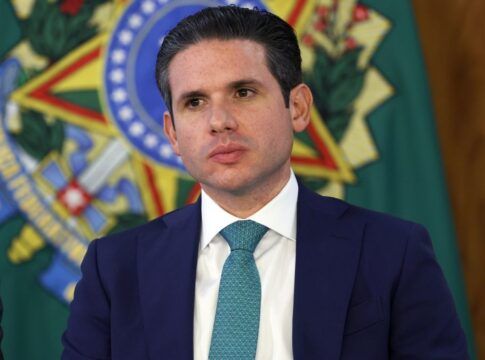 O presidente da Câmara dos Deputados, Hugo Motta, durante assinatura da medida provisória (MP) Brasil Soberano, no Palácio do Planalto