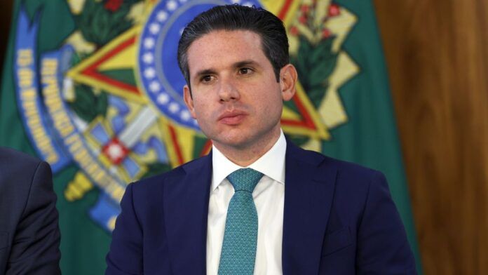 O presidente da Câmara dos Deputados, Hugo Motta, durante assinatura da medida provisória (MP) Brasil Soberano, no Palácio do Planalto