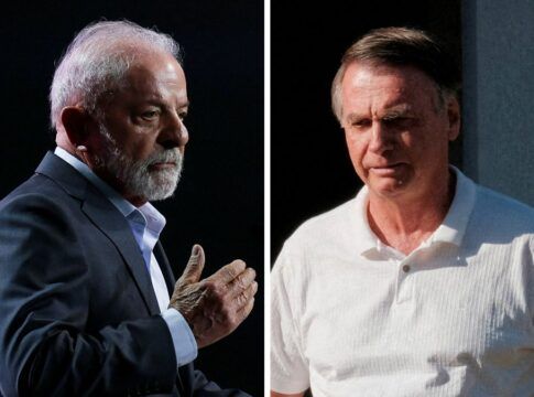 Imagens de Luis Inácio Lula da Silva e Jair Bolsonaro, em tela dividida