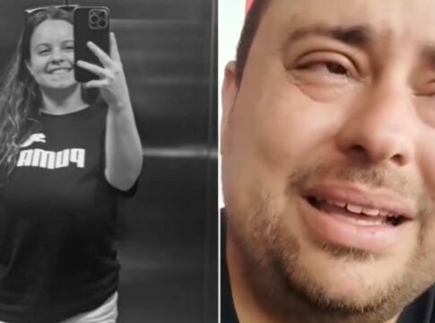 A imagem cria um impacto visual forte ao contrastar a alegria e a vida da jovem Beatriz Munhoz, no lado esquerdo (em preto e branco, sugerindo uma lembrança ou ausência), com o sofrimento e a dor manifesta do homem no lado direito, o pai dela, Lucas Munhoz (em cores, sugerindo o presente). O contexto diz respeito ao latrocínio contra Bruna, em Sapopemba, na Zona Leste de São Paulo.