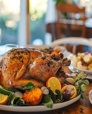 Imagem ilustrativa de um frango assado em uma ceia de natal