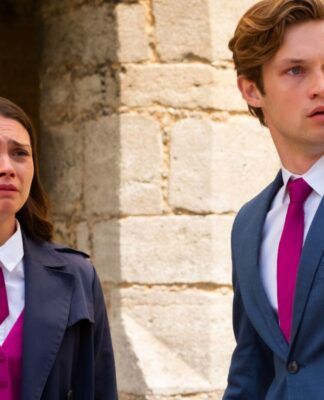 Na foto há uma mulher que está chorando e um homem ao seu lado que parece bravo.