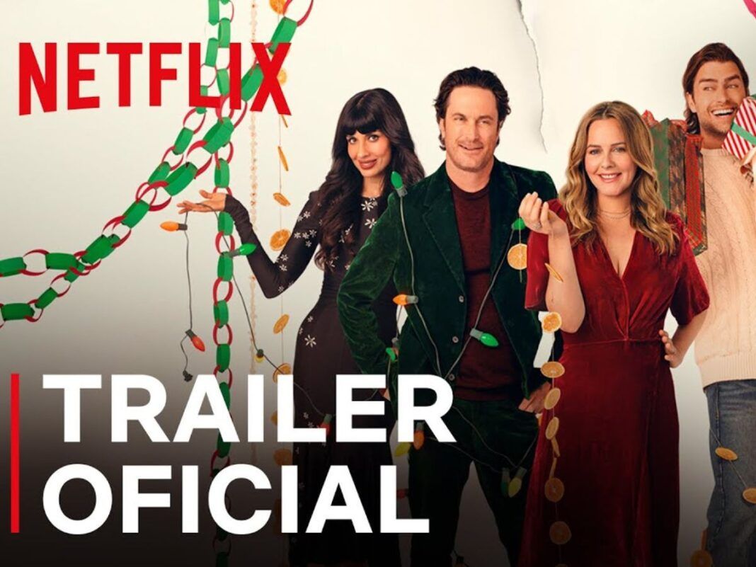 a imagem mostra o elenco do novo filme de Natal da Netflix, Um Natal Ex-pecial