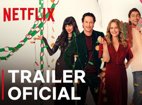 a imagem mostra o elenco do novo filme de Natal da Netflix, Um Natal Ex-pecial