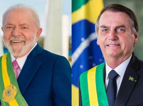 Imagem mostra Lula e Bolsonaro em suas fotos oficiais como presidentes, com a faixa presidencial