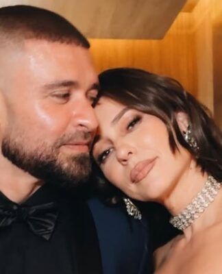 Foto de Paolla Oliveira e Diogo Nogueira ao lado do comunicado publicado por ambos