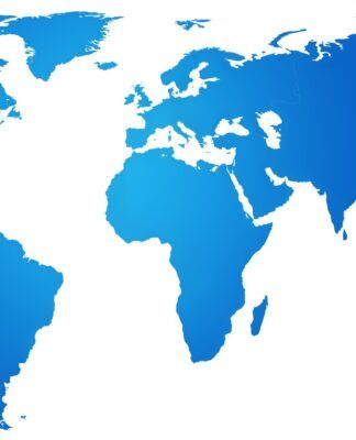 Mapa mundi branco e azul