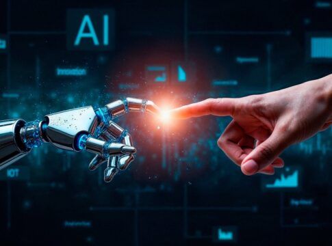 mão humana e mão robótica