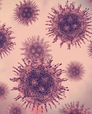 Imagem médica 3D com células de vírus