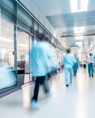 Corredor do hospital com efeito de movimento