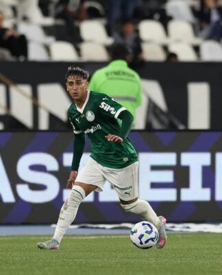 O jogador Facundo Torres, da SE Palmeiras, em jogo contra a equipe do Botafogo