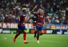 Luciano Juba comemora gol na goleada do Bahia sobre o Barcelona de Ilhéus, pelo Baiano (Foto: Letícia Martins/EC Bahia)