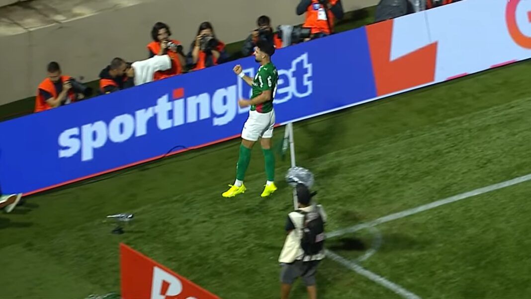 Flaco López comemora o gol solitário do Palmeiras contra o Mirassol, na Arena Barueri