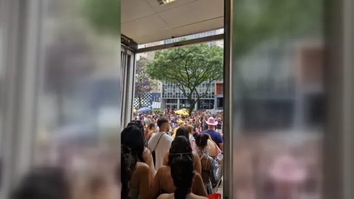 Pessoas participam do bloco de carnaval de Calvin Harris, em São Paulo