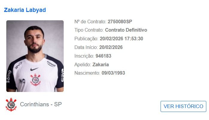 O Corinthians precisou inscrever Zakaria Labyad no BID antes de registrá-lo no Paulista