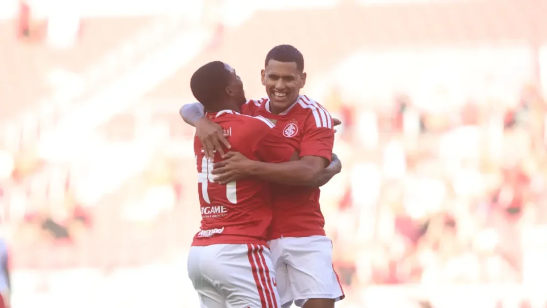 Braian Aguirre, jogador do Internacional, comemora gol marcado contra o São Luiz pelo Campeonato Gaúcho 2026