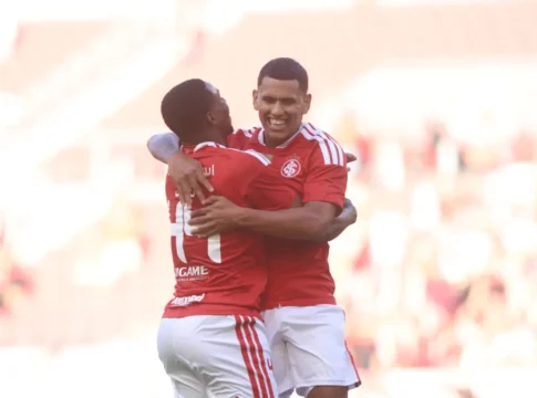 Braian Aguirre, jogador do Internacional, comemora gol marcado contra o São Luiz pelo Campeonato Gaúcho 2026