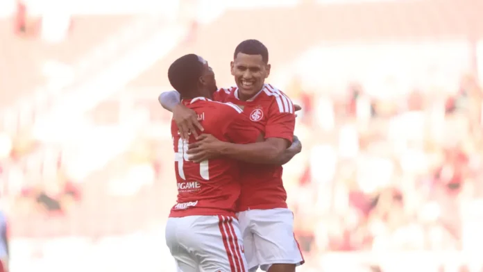 Braian Aguirre, jogador do Internacional, comemora gol marcado contra o São Luiz pelo Campeonato Gaúcho 2026