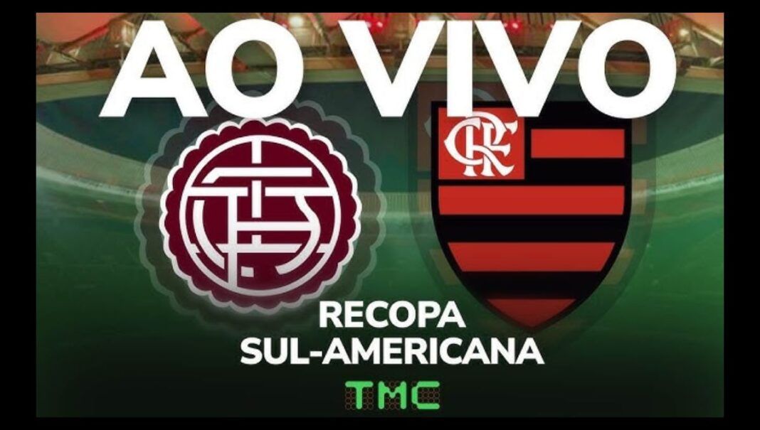 Montagem com os escudos de Lanús e Flamengo