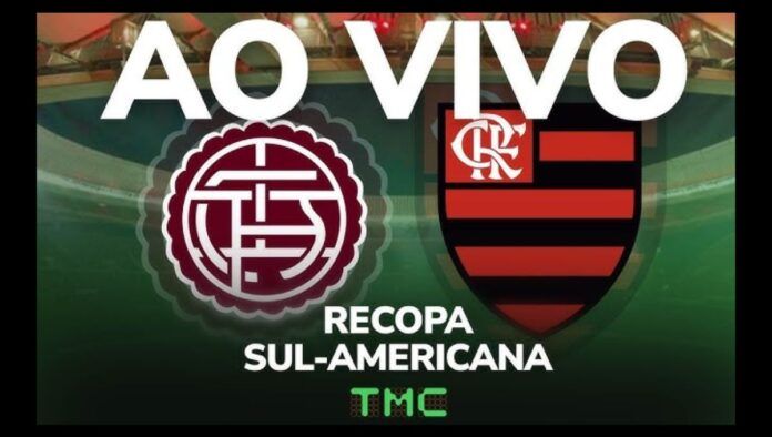 Montagem com os escudos de Lanús e Flamengo