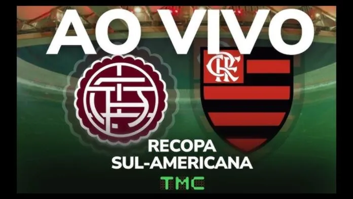 Montagem com os escudos de Lanús e Flamengo