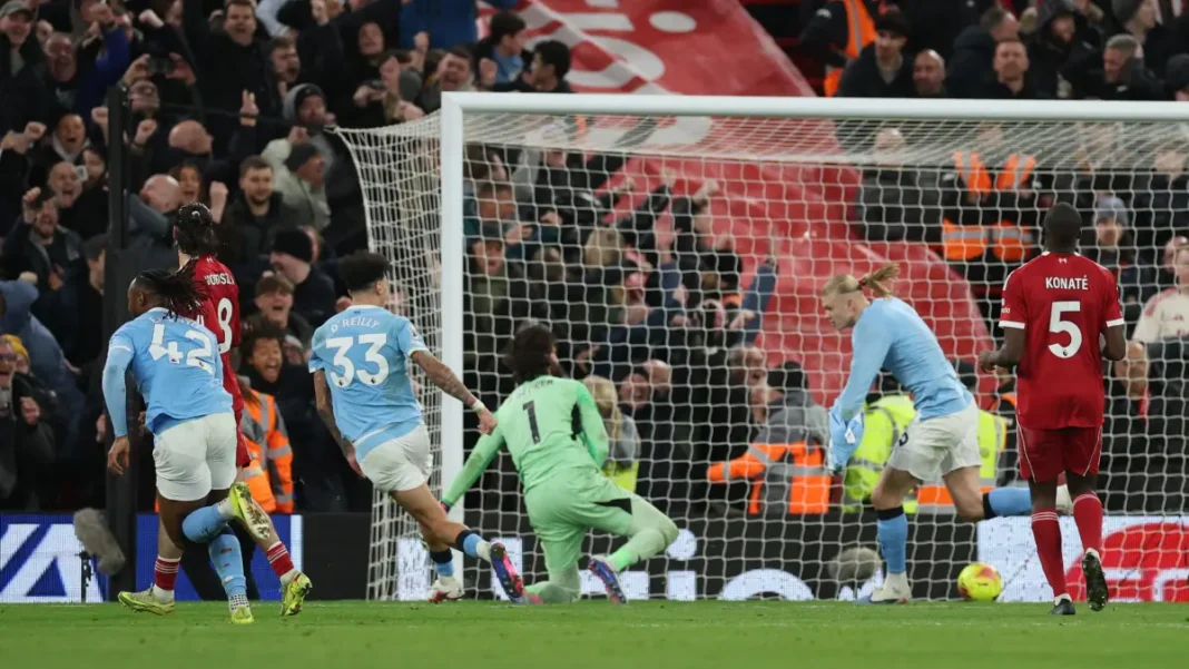 Lance do jogo Liverpool x Manchester City, pela Premier League 2025/26