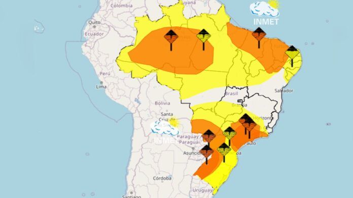 Inmet emite alerta laranja para tempestades em 7 estados brasileiros