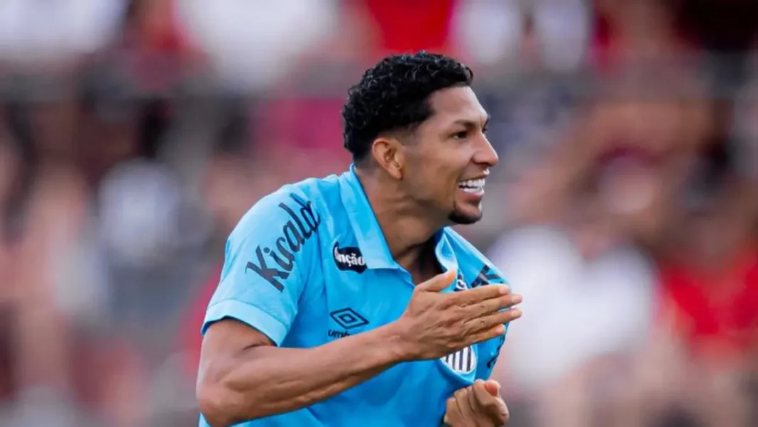 Rony comemora gol marcado na partida entre Noroeste e Santos pelo Paulistão 2026