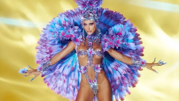 Sabrina surpreende ao desfilar na Gaviões representando flor da era dos dinossauros